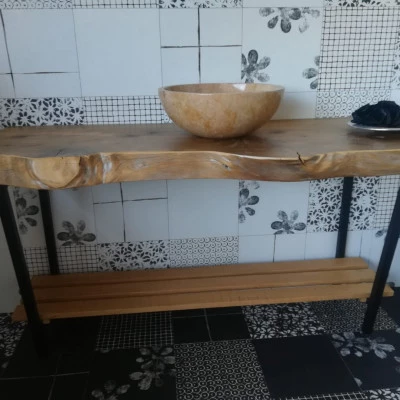 Mobile bagno con  top in olmo lucido naturale