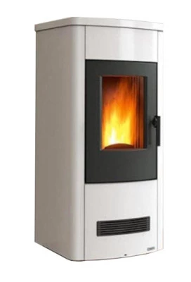 Piazzetta Stufa a Pellet P 120 Rivestimento in Acciaio Vern.Bianco, Top in Maiolica