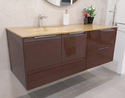 Mobile Bagno BMT You&Me Moka Lucido L125,5  con Consolle integrale in Cristallo Gold
