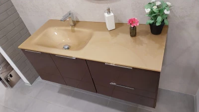 Mobile Bagno BMT You&Me Moka Lucido L125,5  con Consolle integrale in Cristallo Gold