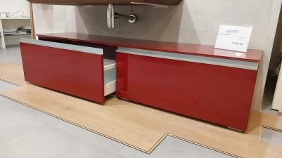 Cassettiera Arbi Street L 170 doppio cassettone con Top e piedini Lacc.Rosso traffico lux