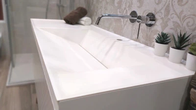 Mobile BMT IKON Bianco Opaco 3D con Top integrato Deikon opaco con base e consolle noce naturale