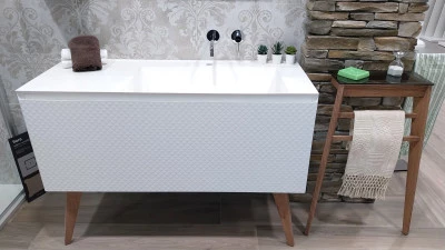 Mobile BMT IKON Bianco Opaco 3D con Top integrato Deikon opaco con base e consolle noce naturale