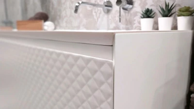 Mobile BMT IKON Bianco Opaco 3D con Top integrato Deikon opaco con base e consolle noce naturale