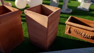 Vaso/Fioriera in Cotto Galestro Cubo Basic modern design 36x36 h60