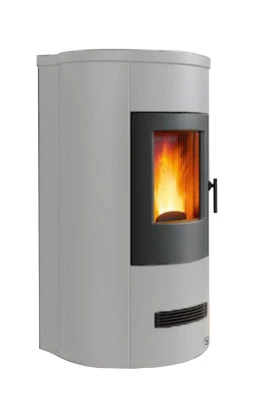Piazzetta Stufa a Pellet P 130 T "5 STELLE" Rivestimento in Acciaio Vern.Bianco, Top in Maiolica